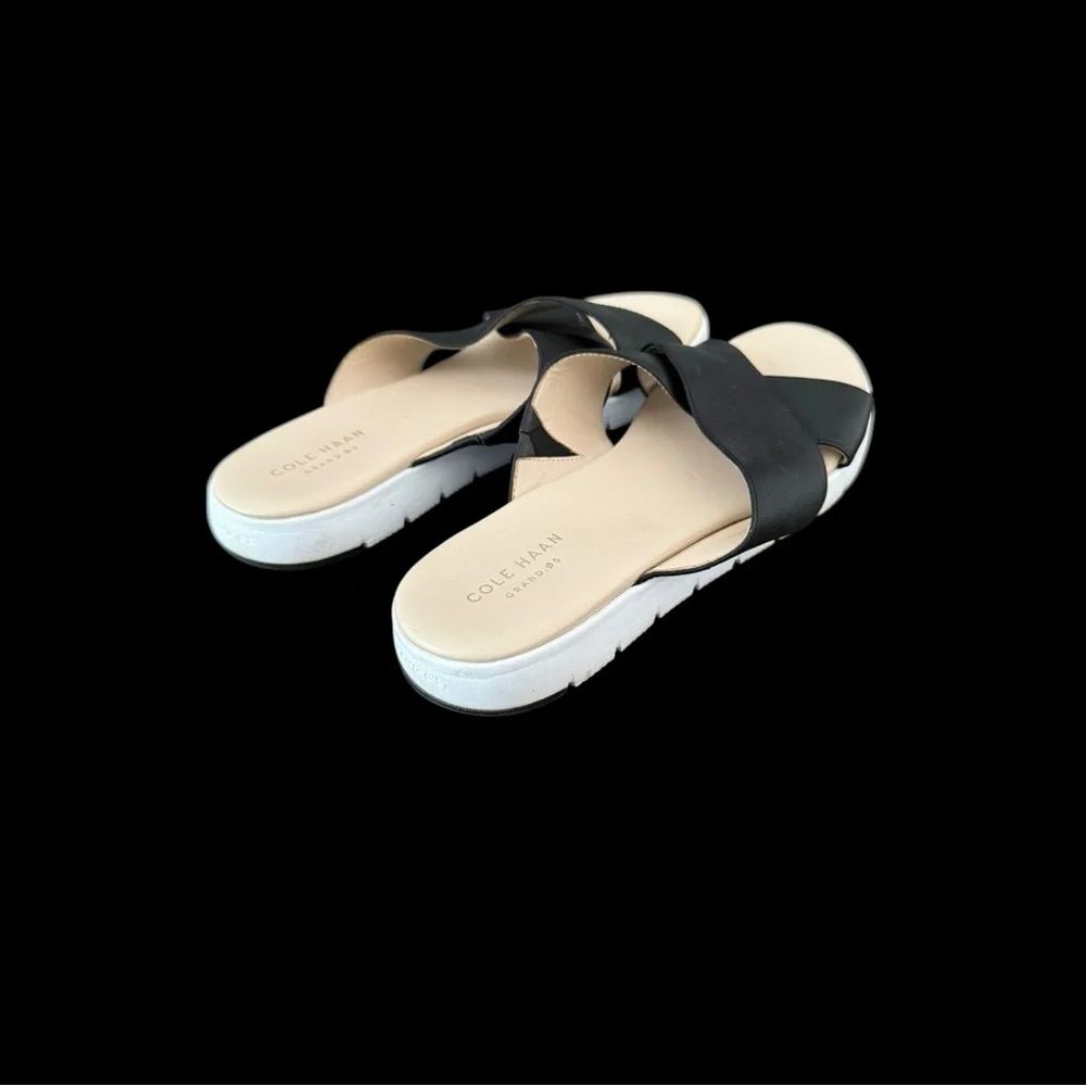 Cole Haan Women's Grand.OS Criss Cross Black Leather Slide Sandals 8.5